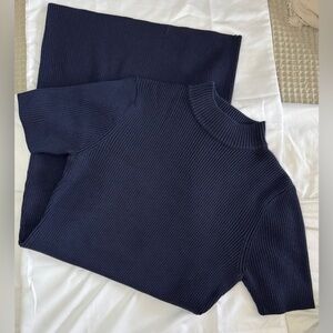Cotton On Navy Blue High Neck Ribbed Short Sleeve Sweater Dress | Size L